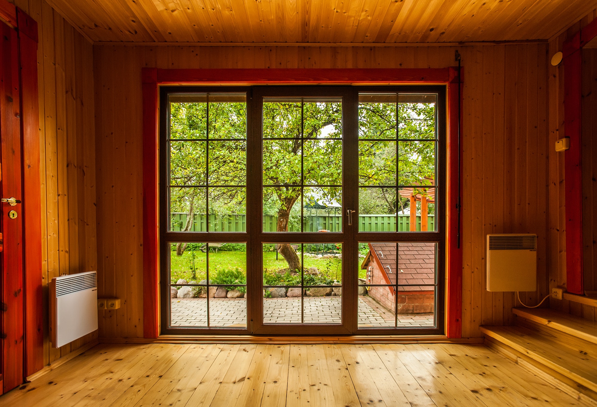 Big window showcase wooden interior