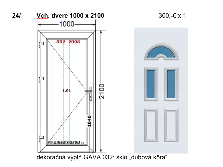nákres dverí s dekoračnou výplňou GAVA 032; sklo "dubová kôra"