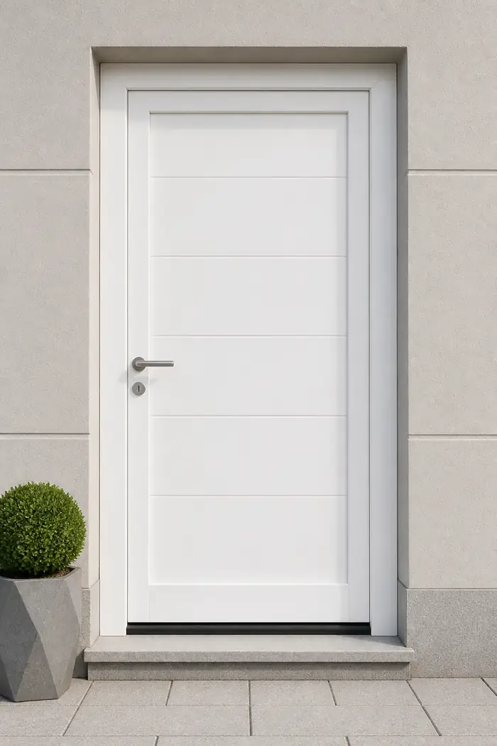 Biele minimalistické plastové vchodové dvere