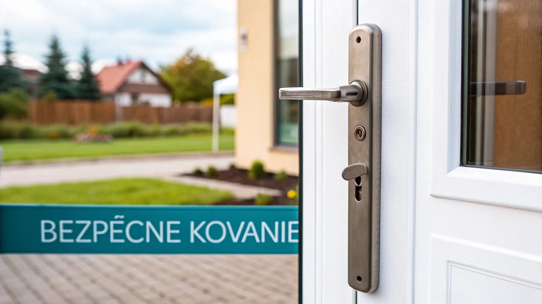 Moderné kovanie na bielych plastových dverách